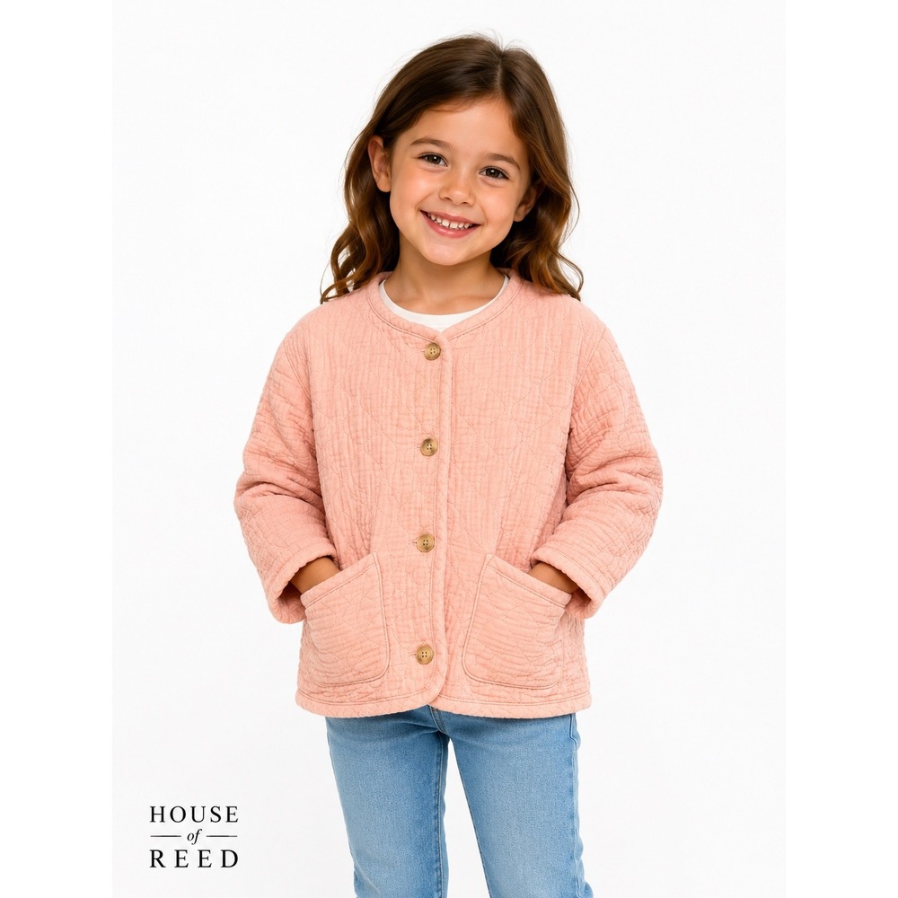 Cat & Jack Girls Peach Pink Heart Quilted Jacket Cotton Gauze Coat 5T